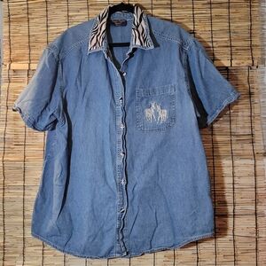 Dana Taylor Chambray Button-down Shirt with Zebra Details